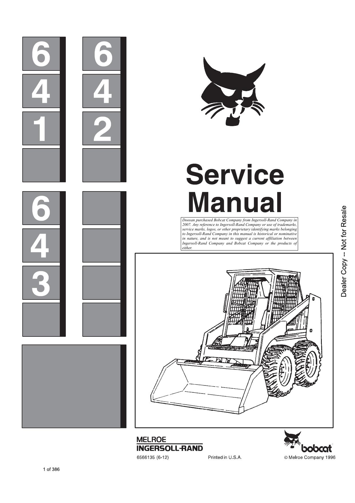641 642 643 Loader Service Manual Bobcat